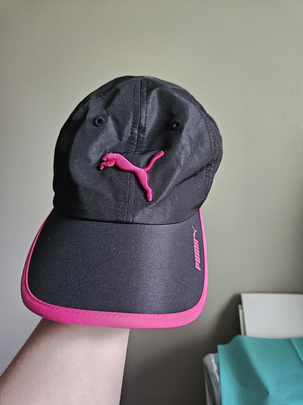 Puma Black Hat with Hot Pink Logo and Trim